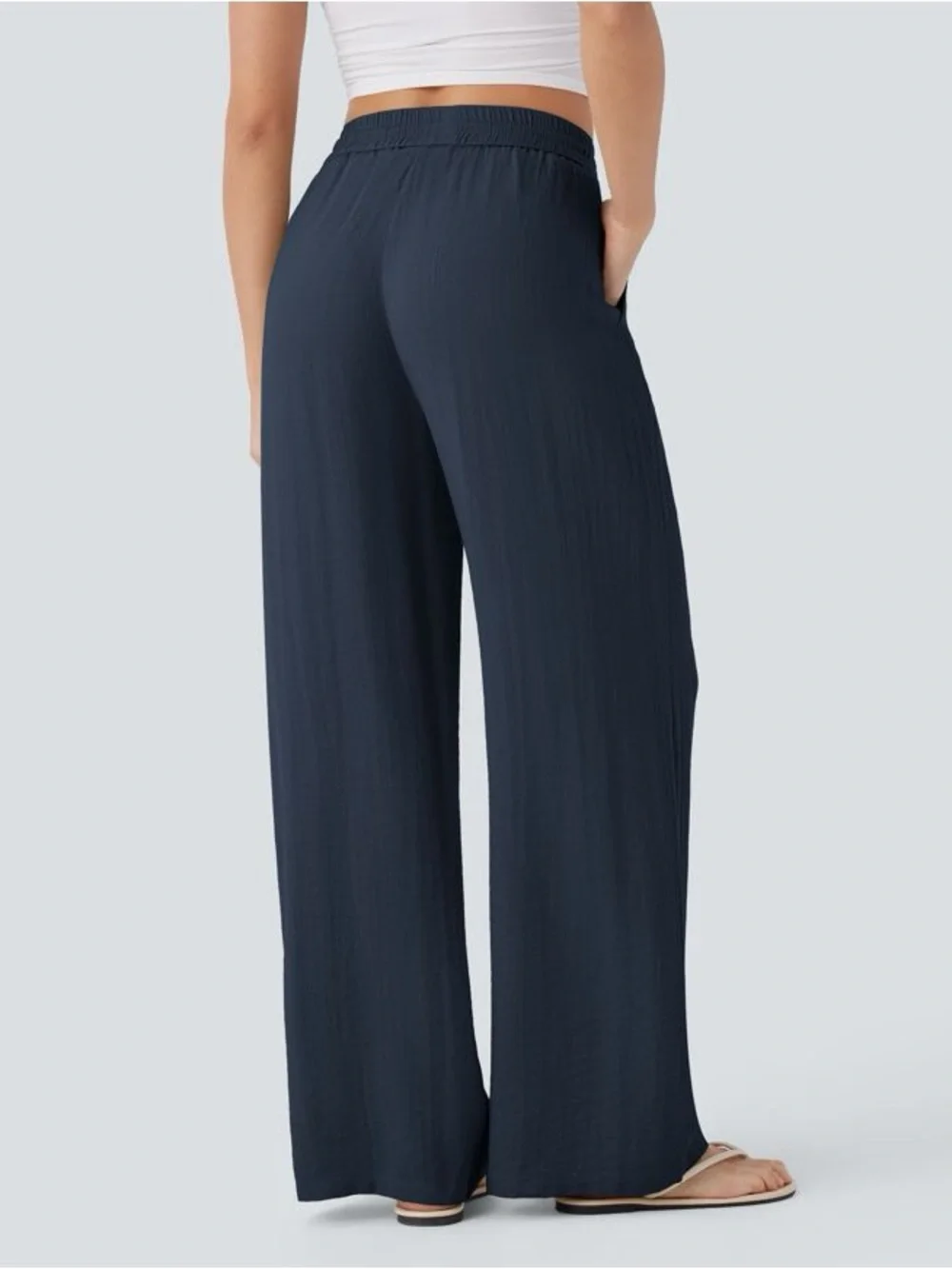 223.HALARA Dark Navy Wide-Leg Drawstring Pants